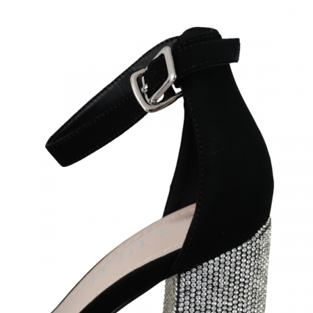 Sandale elegante cu toc gros decorat cu strasuri - Negru [3]