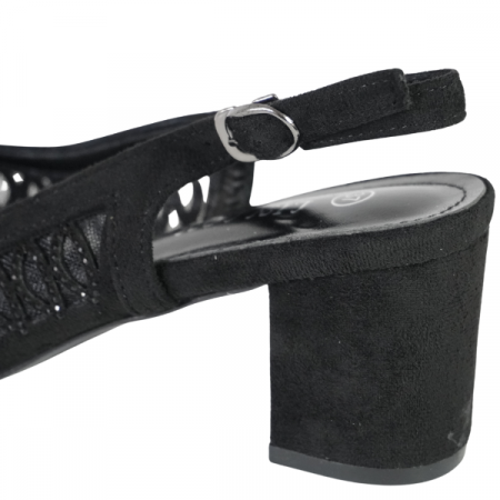 Pantofi eleganți cu toc gros și detalii strălucitoare - Negru [2]