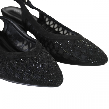 Pantofi eleganți cu toc gros și detalii strălucitoare - Negru [3]