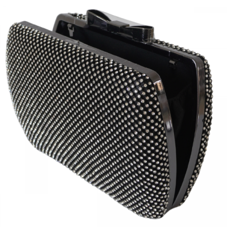 Accesorii - Clutch cu cristale și ramă metalica - Negru