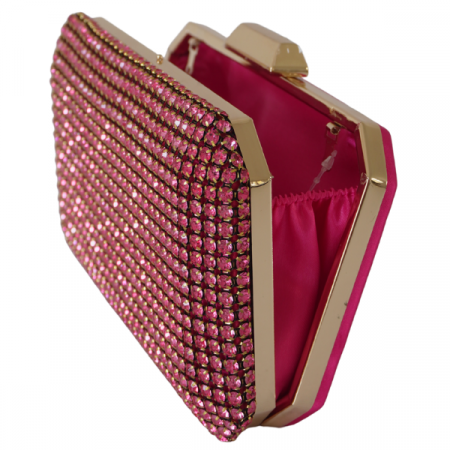 Accesorii - Clutch cu cristale și ramă metalica - Roz
