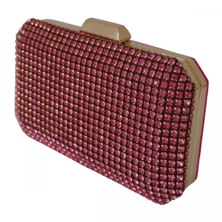 Clutch cu cristale și ramă metalica - Roz [1]