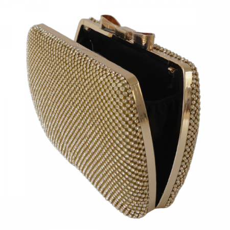 Accesorii - Clutch cu cristale și ramă metalica - Auriu