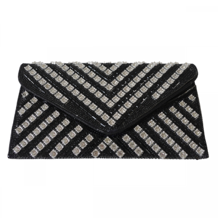 Accesorii - Plic cu strasuri și închidere metalică - Negru