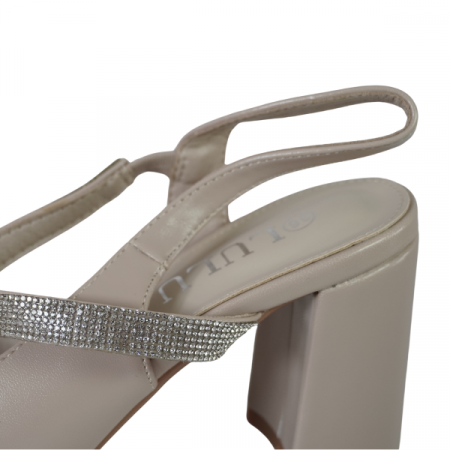 Pantofi cu toc gros și barete cu strasuri - Bej [4]