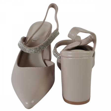 Pantofi cu toc gros și barete cu strasuri - Bej [1]