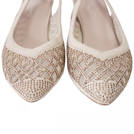 Pantofi eleganți cu toc gros și detalii strălucitoare - Bej [1]