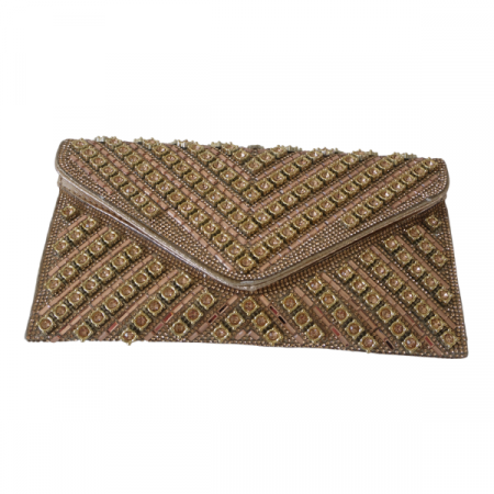 Accesorii - Plic cu strasuri și închidere metalică - Champagne