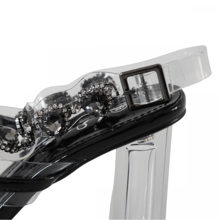 Sandale cu toc gros și barete transparente decorate cu strasuri - Negru [2]