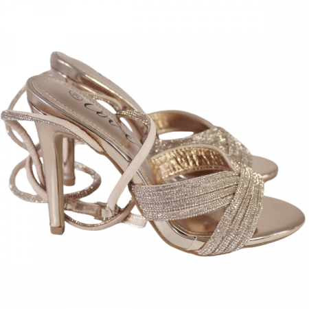 Sandale cu barete încrucișate și strasuri - Champagne [3]