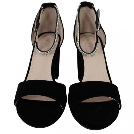 Sandale elegante cu toc gros și barete cu strasuri - Negru [1]