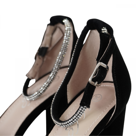 Sandale elegante cu toc gros și barete cu strasuri - Negru [2]
