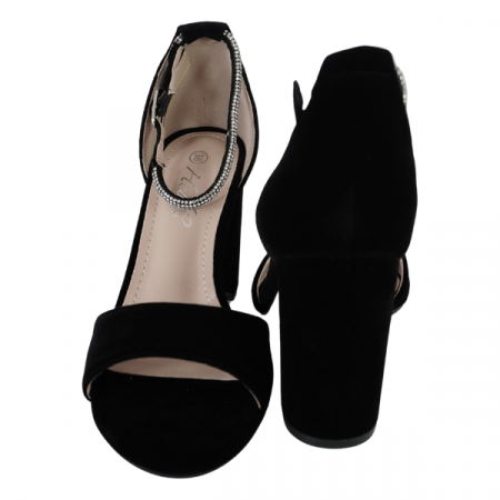 Sandale elegante cu toc gros și barete cu strasuri - Negru [3]