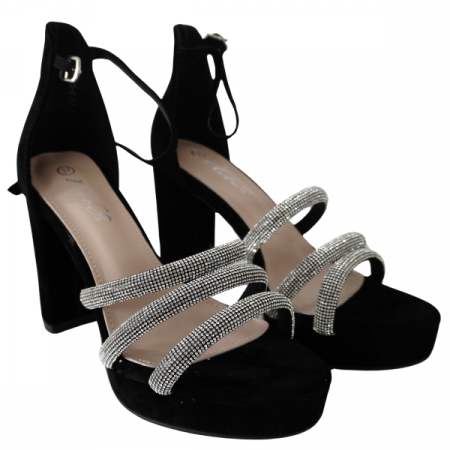 Sandale - Sandale cu toc gros si barete - Negru