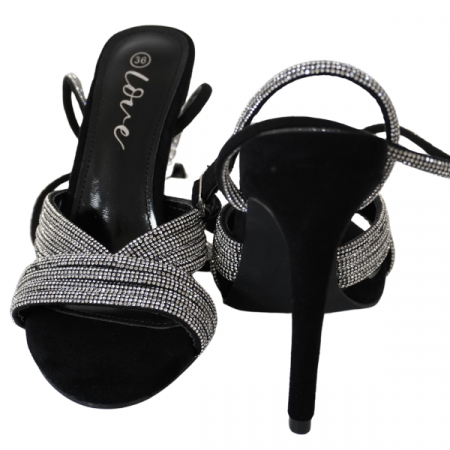 Sandale cu barete încrucișate și strasuri - Negru [2]