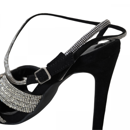 Sandale cu barete încrucișate și strasuri - Negru [3]