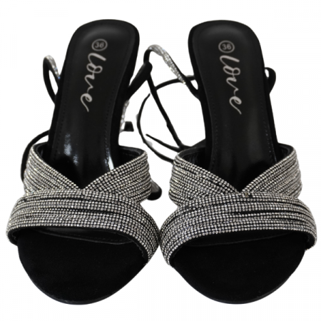 Sandale cu barete încrucișate și strasuri - Negru [1]