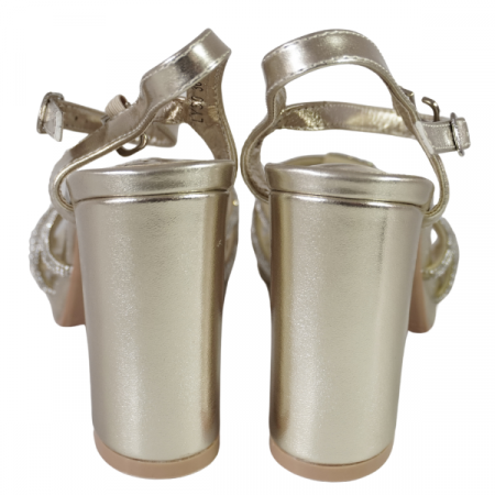 Sandale cu toc gros și barete strălucitoare - Champagne [1]