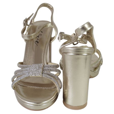 Sandale cu toc gros și barete strălucitoare - Champagne [3]