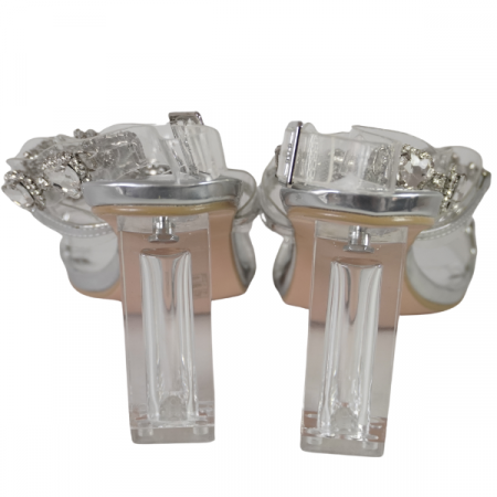 Sandale cu toc gros și barete transparente decorate cu strasuri - Argintiu [2]