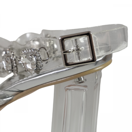 Sandale cu toc gros și barete transparente decorate cu strasuri - Argintiu [3]