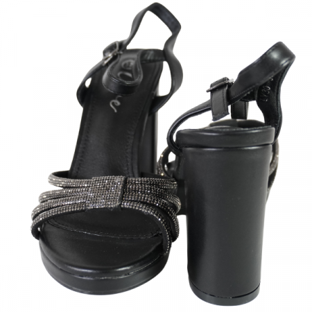 Sandale cu toc gros și barete strălucitoare - Negru [2]