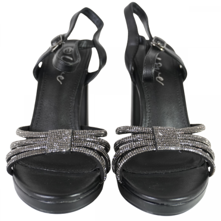 Sandale cu toc gros și barete strălucitoare - Negru [1]