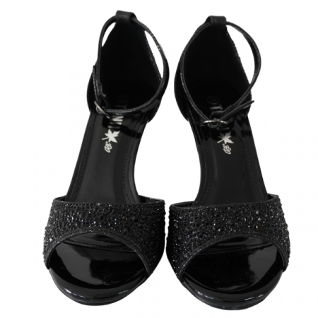 Sandale elegante cu toc subțire și strasuri - Negru [1]