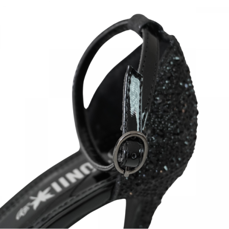 Sandale elegante cu toc subțire și strasuri - Negru [3]