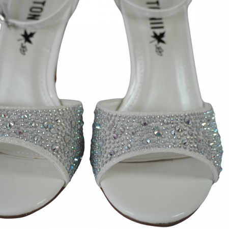 Sandale elegante cu toc subțire și strasuri - Alb [4]