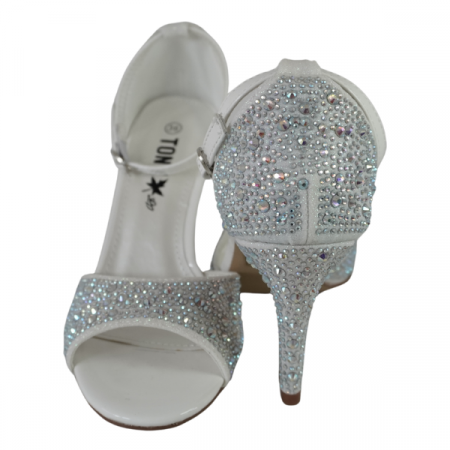 Sandale elegante cu toc subțire și strasuri - Alb [1]