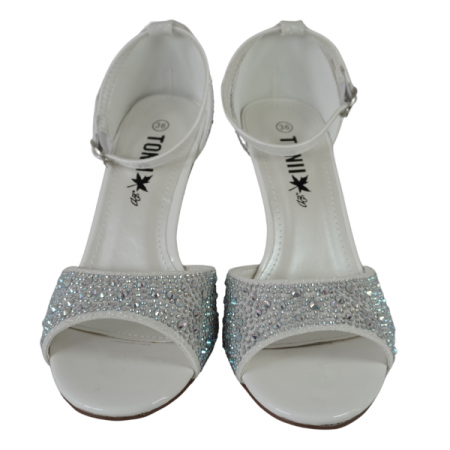 Sandale elegante cu toc subțire și strasuri - Alb [2]