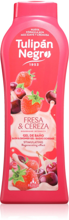 Gel de duș - Tulipán Negro Gel de Duș Fresa & Cereza 650ML cu Aromă de Căpșuni și Cireșe