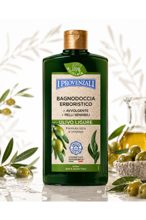 Gel de duș - Bagnodoccia Erboristico Ulivo Ligure 400 ml - Gel de Duș pentru Piele Sensibilă, Curățare Delicată cu Ulei de Măsline