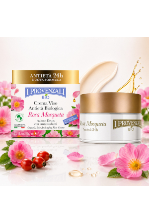 Creme de față - Bio Crema fata anti-imbatranire 24H Rosa Mosqueta 50 ml, anti-rid, hidratare intensa, cu ulei de macese