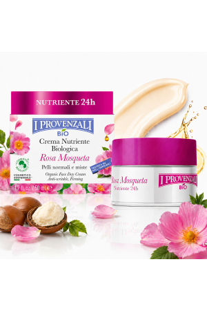 Creme de față - Bio Crema fata nutritiva Rosa Mosqueta 50 ml, hidratare 24H, anti-aging, cu unt de shea, ten normal si mixt