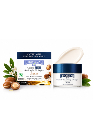 Creme de față - Cremă de noapte anti-rid bio cu Argan și acid hialuronic, 50 ml, regenerare intensivă, hidratare și fermitate pentru ten sensibil