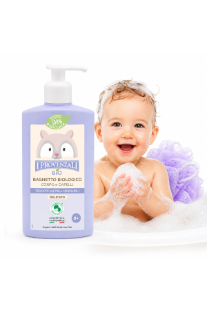 Gel de duș - Gel de baie bio pentru bebeluși corp și păr, 0+, cu gălbenele, mușețel și ovăz, piele sensibilă, formulă naturală, fabricat în Italia
