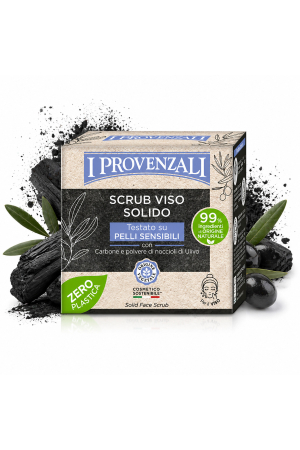 Îngrijire ten - Scrub Viso Solid 70g - Exfoliant cu Cărbune & Sâmburi de Măsline, 99% , Zero Plastic