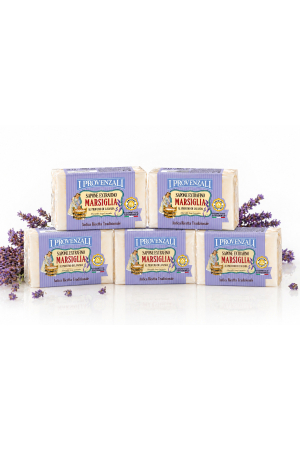 Săpunuri - Set 5 Săpunuri Marsilia cu Lavandă, 5 x 150g (750g), pentru Rufe Delicate și Pete Dificile