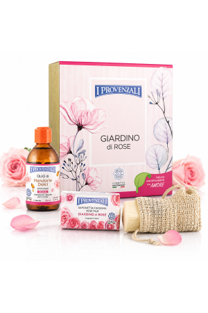 Seturi cadou - Set Cadou Giardino di Rose - Ulei de Migdale, Săpun Vegetal & Mănușă Exfoliantă, Floral,