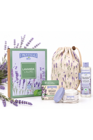 Seturi cadou - Set Cadou Lavanda Ligure Bio, Cremă de Față și Apă Micelară 200 ml, cu Săculeț Textil din Bumbac, Îngrijire Delicată, Import Italia