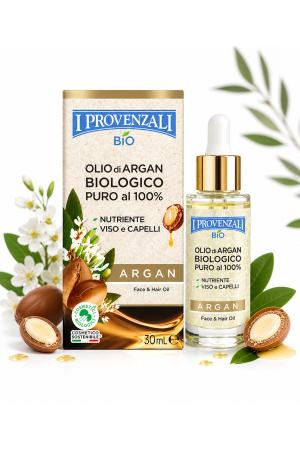 Îngrijire părului - Ulei Argan Bio 100% Pur 30 ml - I Provenzali, Nutritiv pentru Față și Păr, Regenerare și Hidratare Intensă