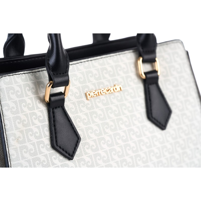 GEANTA DE MÂNĂ CU LOGO PIERRE CARDIN ȘI CUREA DE UMĂR DIN PIELE ECO ,ALB [4]