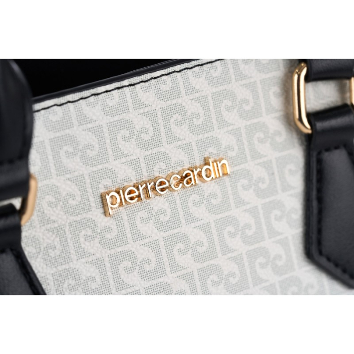 GEANTA DE MÂNĂ CU LOGO PIERRE CARDIN ȘI CUREA DE UMĂR DIN PIELE ECO ,ALB [5]