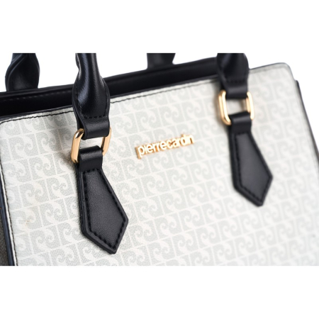 GEANTA DE MÂNĂ CU LOGO PIERRE CARDIN ȘI CUREA DE UMĂR DIN PIELE ECO ,ALB [3]