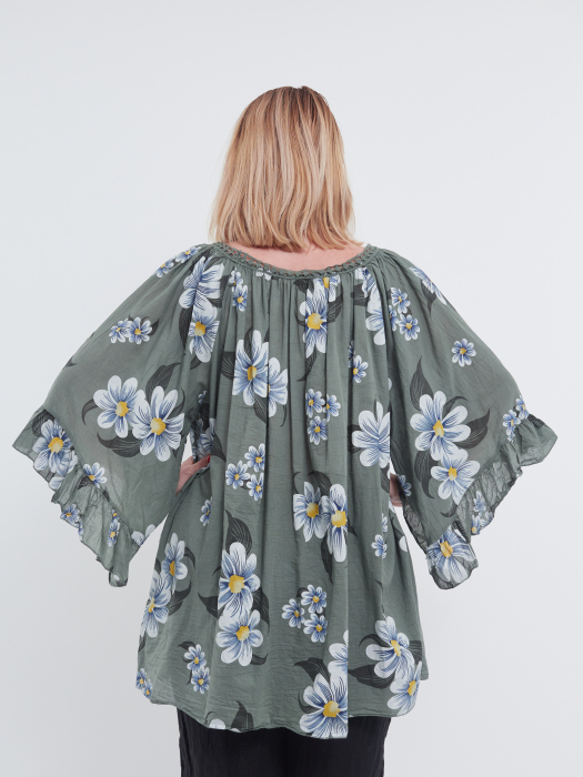 Bluză Tip Ie cu Imprimeu Floral – Kaki [3]