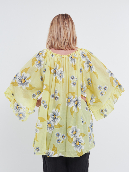Bluză Tip Ie cu Imprimeu Floral – Galben [3]