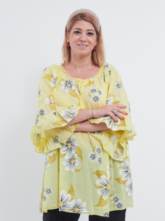 ÎMBRĂCĂMINTE - Bluză Tip Ie cu Imprimeu Floral – Galben
