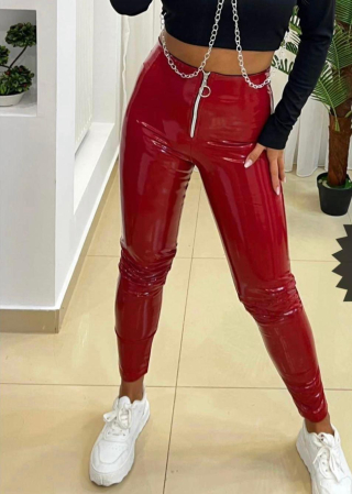 Colanti - Pantaloni Damă, Culoare rosu,  Lucioși din Latex, Lady Hürrem – Talie Înaltă, Croi Slim